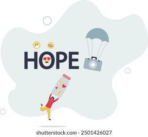 nonprofit work of tiny people and hope word.flat design with people.