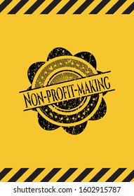 Non-profit-making black grunge emblem, yellow warning sign. Vector Illustration. Detailed.