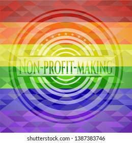Non-profit-making emblem on mosaic background with the colors of the LGBT flag