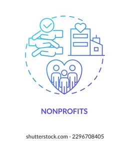 Nonprofits blue gradient concept icon. Charity organization strategy. Companies in private sector abstract idea thin line illustration. Isolated outline drawing. Myriad Pro-Bold font used