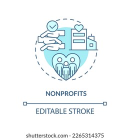 Nonprofits turquoise concept icon. Charity organization. Companies in private sector abstract idea thin line illustration. Isolated outline drawing. Editable stroke. Arial, Myriad Pro-Bold fonts used