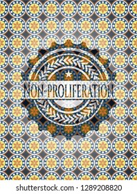Non-proliferation arabic emblem background. Arabesque decoration.