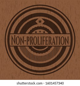 Non-proliferation badge with wooden background