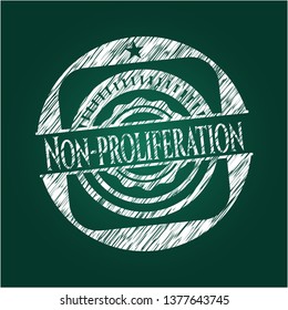 Non-proliferation chalkboard emblem on black board