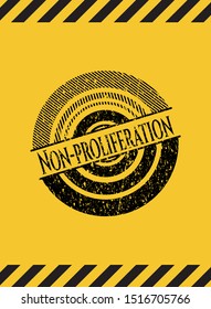 Non-proliferation inside warning sign, black grunge emblem. Vector Illustration. Detailed.