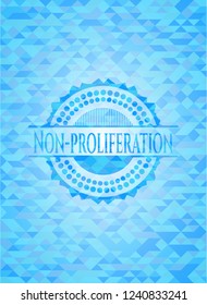 Non-proliferation light blue emblem with triangle mosaic background