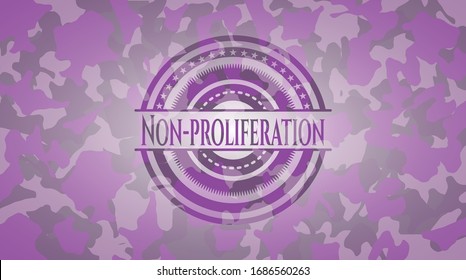 Non-proliferation pink and purple on camouflage texture. Vector Illustration. Detailed.
