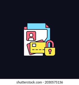 Nonpublic personal information RGB color icon for dark theme. Personally identifiable financial data. Isolated vector illustration on night mode background. Simple filled line drawing on black