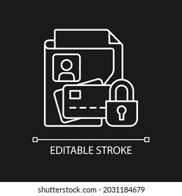Nonpublic personal information white linear icon for dark theme. Private data from transactions. Thin line customizable illustration. Isolated vector contour symbol for night mode. Editable stroke