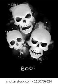 Non-realistic skulls with watercolor effect, Vector illustration. Used for poster, banner, t-shirt print, bag print, badges and logo design