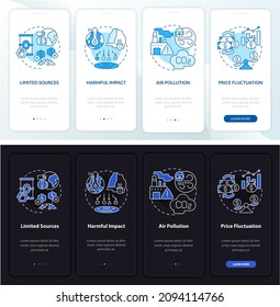 Nonrenewable energy issues onboarding mobile app page screen. Power walkthrough 4 steps graphic instructions with linear concepts. UI, UX, GUI template. Myriad Pro-Bold, Regular fonts used