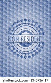 Non-resident blue emblem or badge with abstract geometric pattern background.