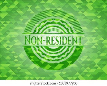Non-resident green emblem with triangle mosaic background. Vector Illustration. Detailed.