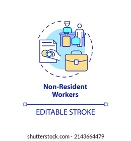 Non-resident workers concept icon. Relocation to find job. Pathway for migration abstract idea thin line illustration. Isolated outline drawing. Editable stroke. Arial, Myriad Pro-Bold fonts used