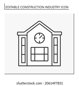 Non-residential building line icon. Non-living place. Buildings for institutional, commercial or industrial purposes.Construction industry concept. Isolated vector illustration. Editable stroke