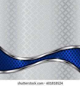 Non-slip metallic surface with blue perforated wave. Vector 3d illustration