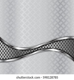 Non-slip metallic surface with perforated wave. Vector 3d illustration