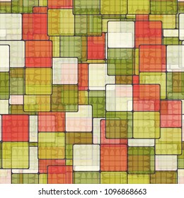 The non-standard chess network covers chaos from the multi-colored squares. Fashionable camouflage. Seamless texture.