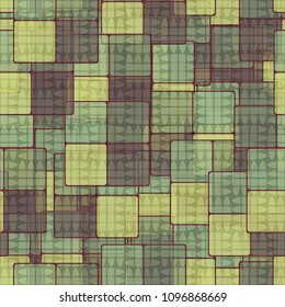 The non-standard chess network covers chaos from the multi-colored squares. Fashionable camouflage. Seamless texture.