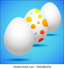 non-standard egg with orange spots among ordinary eggs. Vector, Illustration