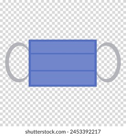 Non-sterile protective blue mask with rubber loops, covid, viruses, colds, illness, flat design, simple image, cartoon style. Health care concept. Vector line icon for business and advertising