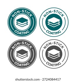Insignia de tecnología de recubrimiento antiadherente para utensilios de cocina. Etiqueta de Vector que ilustra la protección de la superficie en capas para facilitar la limpieza de sartenes y utensilios de cocina.