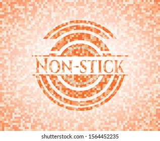 Non-stick orange tile background illustration. Square geometric mosaic seamless pattern with emblem inside.