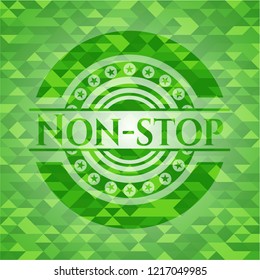 Non-stop green emblem with triangle mosaic background