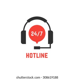 nonstop hotline support with headphones. concept of telemarketing, professional, secretary, live feedback. isolated on white background. flat style trend modern logotype design vector illustration