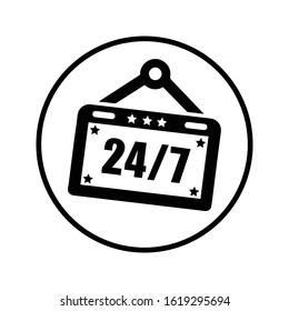 Non-stop, open shop, 24 hours & 7 days sign icon design