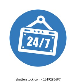 Non-stop, open shop, 24 hours & 7 days sign icon design