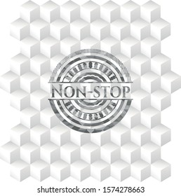 Non-stop realistic grey emblem with cube white background