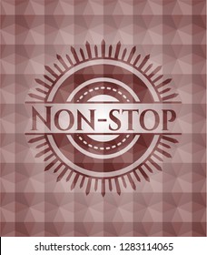 Non-stop red seamless emblem with geometric pattern background.