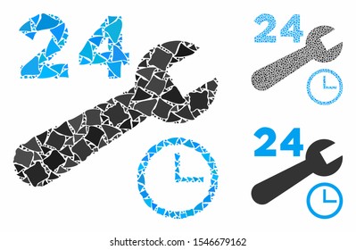 Nonstop service hours mosaic of bumpy parts in various sizes and color tinges, based on nonstop service hours icon. Vector raggy parts are composed into collage.