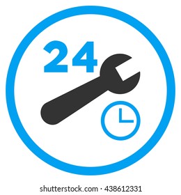 Nonstop Service Hours vector bicolor icon. Image style is a flat icon symbol inside a circle, blue and gray colors, white background.