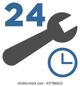Nonstop Service Hours vector icon. Style is bicolor flat icon symbol, cobalt and gray colors, white background.