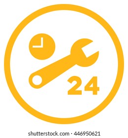 Nonstop Service Hours vector icon. Image style is a flat icon symbol inside a circle, yellow color, white background.