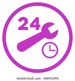 Nonstop Service Hours vector icon. Image style is a flat icon symbol inside a circle, violet color, white background.