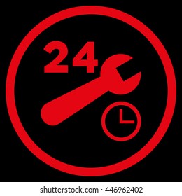 Nonstop Service Hours vector icon. Image style is a flat icon symbol inside a circle, red color, black background.