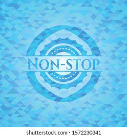 Non-stop sky blue emblem with triangle mosaic background