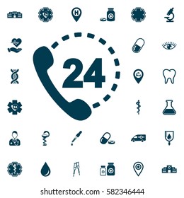 nonstop support icon with phone icon, medical set on white background.Health Care Vector illustration