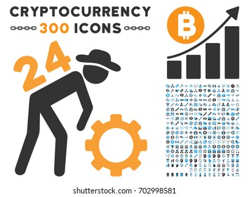 Nonstop Working Person icon with 300 blockchain, bitcoin, ethereum, smart contract images. Vector clip art style is flat iconic symbols.