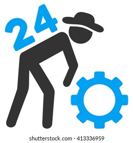 Nonstop Working Person vector icon. Style is bicolor flat icon symbol, blue and gray colors, white background.
