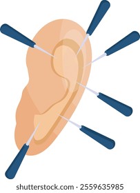 Non-surgical ear pinning isometric concept, Ear Correction or EarFold Creation vector icon design, beauty personal care symbol, cosmetic dermatology sign, body aesthetics stock illustration