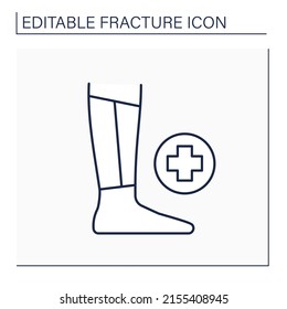 Nonsurgical Treatment Line Icon. Compress For Broken Foot. Treatment Fracture. Healthcare Concept. Isolated Vector Illustration. Editable Stroke