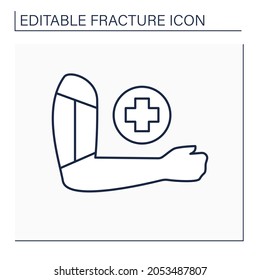 Nonsurgical treatment line icon. Fracture dressing. Special equipment to protect humeral and therapy fracture.Healthcare concept. Isolated vector illustration. Editable stroke