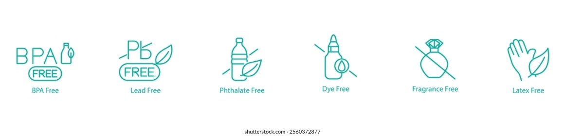 Non-Toxic Icon Set – BPA, Lead, Methylate, Dye, Fragrance, and Latex Free Vector Icons