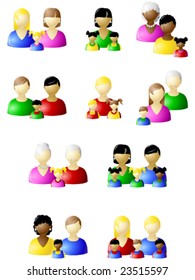 Non-traditional families icon set (vector); a JPG version is also available