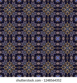 Nontrivial bright color abstract  geometric pattern in blue yellow, vector, can be used for printing onto fabric, interior, design, textile, covers, background