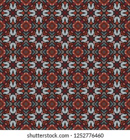 Nontrivial bright color abstract  geometric pattern in red gray, vector, can be used for printing onto fabric, interior, design, textile, covers, background, paper, tile, towel, carpet, border
